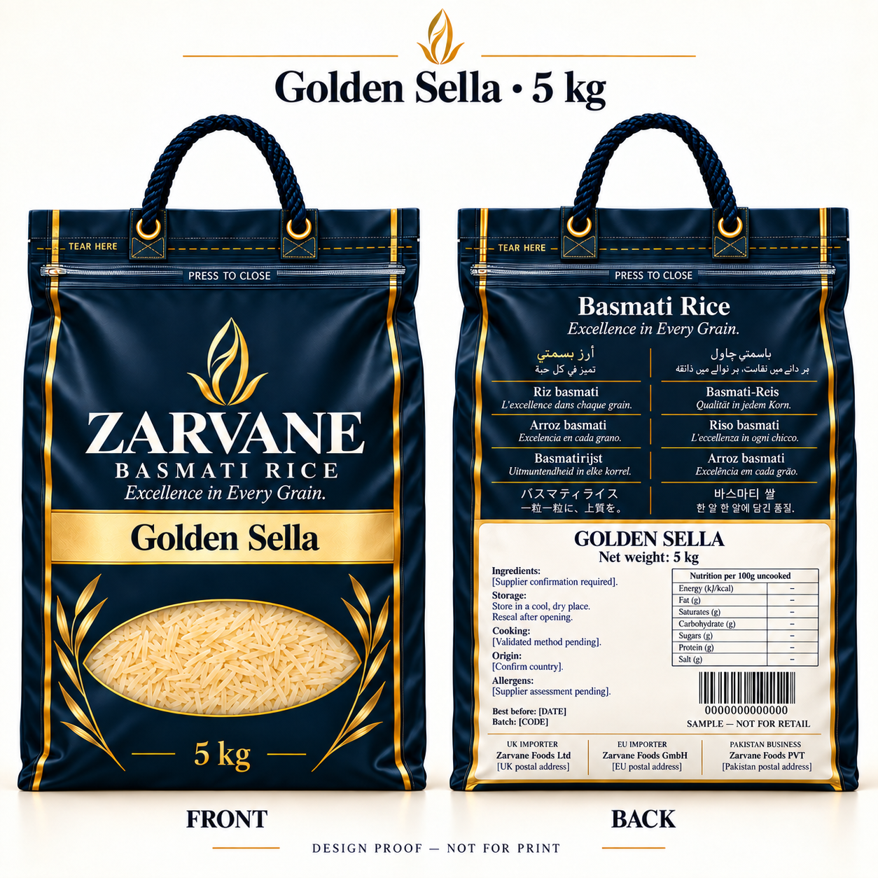 Zarvane Golden Sella rice bag